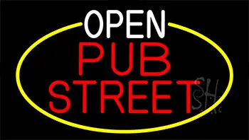 Open Pub Street With Yellow Border LED Neon Sign