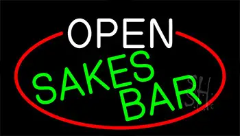 Open Sakes Bar With Red Border LED Neon Sign