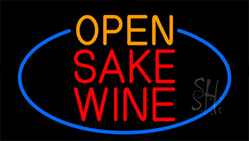 Open Sake Wine With Blue Border LED Neon Sign