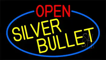 Open Silver Bullet With Blue Border LED Neon Sign