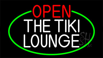 Open The Tiki Lounge With Green Border LED Neon Sign