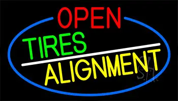 Open Tires Alignment With Blue Border LED Neon Sign