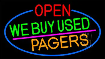 Open We Buy Used Pagers With Blue Border LED Neon Sign