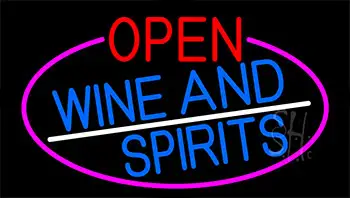 Open Wine And Spirits With Pink Border LED Neon Sign