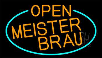 Orange Open Meister Brau With Turquoise LED Neon Sign