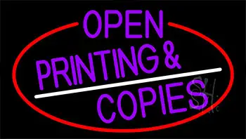 Purple Open Printing And Copies With Red Border LED Neon Sign
