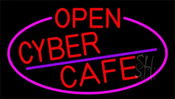 Red Open Cyber Cafe With Pink Border LED Neon Sign