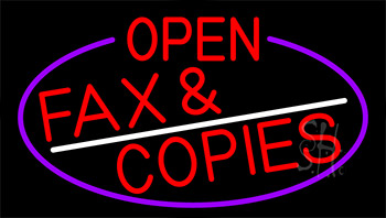 Red Open Fax And Copies With Purple Border LED Neon Sign