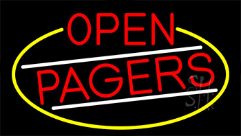 Red Open Pagers With Yellow Border LED Neon Sign