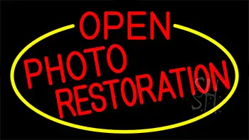 Red Open Photo Restoration With Yellow Border LED Neon Sign