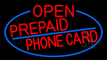 Red Open Prepaid Phone Card With Blue Border LED Neon Sign
