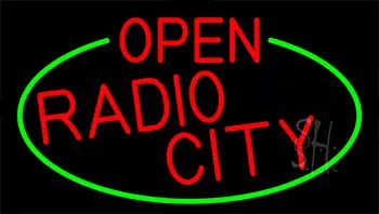 Red Open Radio City With Green Border LED Neon Sign