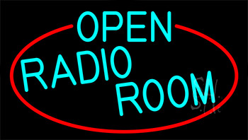 Turquoise Open Radio Room With Red Border LED Neon Sign