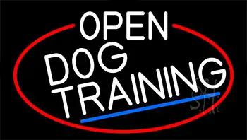 White Open Dog Training With Red Border LED Neon Sign
