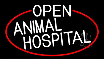 White Open Animal Hospital With Red Border LED Neon Sign