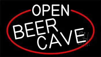 White Open Beer Cave With Red Border LED Neon Sign