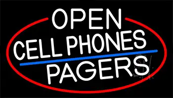 White Open Cell Phones Pagers With Red Border LED Neon Sign