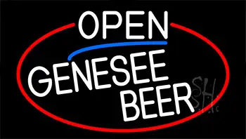 White Open Genesee Beer With Red Border LED Neon Sign