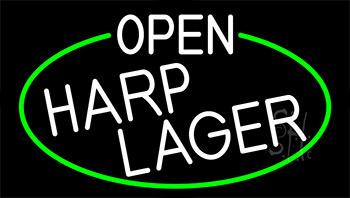 White Open Harp Lager With Green Border LED Neon Sign