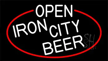 White Open Iron City Beer With Red Border LED Neon Sign