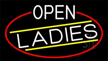 White Open Ladies With Red Border LED Neon Sign
