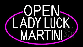 White Open Lady Luck Martini With Pink Border LED Neon Sign