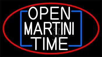 White Open Martini Time With Red Border LED Neon Sign