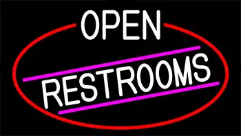 White Open Restrooms With Red Border LED Neon Sign