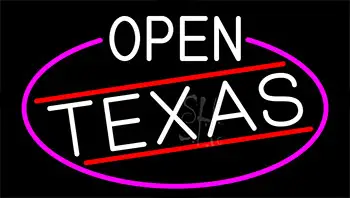 White Open Texas With Pink Border LED Neon Sign