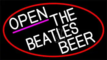 White Open The Beatles Beer With Red Border LED Neon Sign