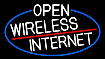 White Open Wireless Internet With Blue Border LED Neon Sign