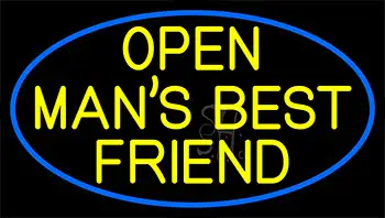 Yellow Open Mans Best Friend With Blue Border LED Neon Sign