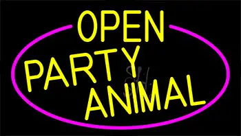 Yellow Open Party Animal With Pink Border LED Neon Sign