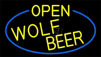 Yellow Open Wolf Beer With Blue Border LED Neon Sign