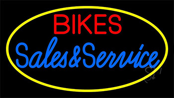 Red Bikes Sales And Service Yellow Border LED Neon Sign