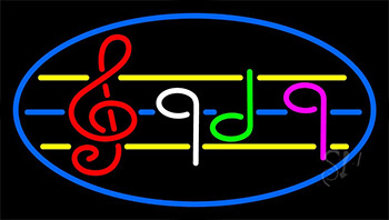 Musical Notes Blue Border LED Neon Sign