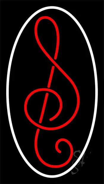 Red Music Note White Border 2 LED Neon Sign