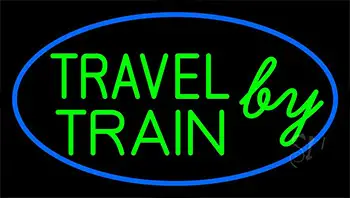 Travel By Train With Blue Border LED Neon Sign
