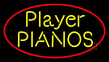 Yellow Player Pianos Block Red Border 1 LED Neon Sign
