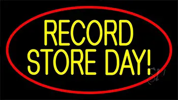 Yellow Record Store Day Block Red Border LED Neon Sign