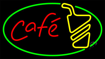 Cafe Red With Green Border LED Neon Sign