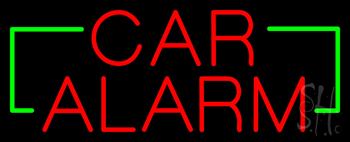 Red Car Alarm With Green Brackets LED Neon Sign