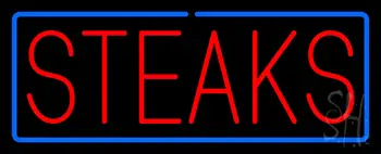 Red Steaks With Blue Border LED Neon Sign