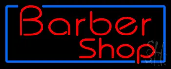 Red Barber Shop With Blue Border LED Neon Sign