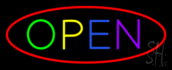 Multi Open With Red Border LED Neon Sign