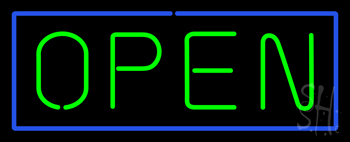 Open Horizontal Green Letters With Blue Border LED Neon Sign