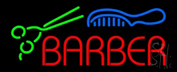 Red Barber With Comb And Scissor LED Neon Sign
