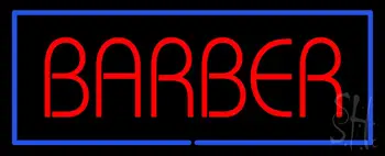 Red Barber With Blue Border LED Neon Sign