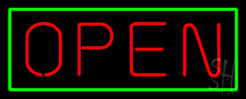 Open Horizontal Red Letters With Green Border LED Neon Sign