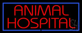 Red Animal Hospital Blue Border LED Neon Sign